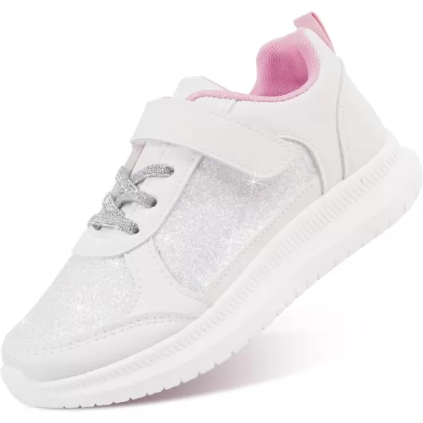 imageToandon Toddler Kids Sneakers Sparkle Fashion Glitter Sequins Canvas ShoesGlitter White Pu
