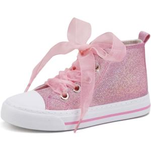 imageToandon Kids Adorable Fashion High Top Casual Canvas SneakersGlitterpink