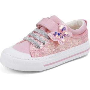 imageToandonToddler Kids Sneakers Sparkle Fashion Glitter Sequins Canvas ShoesButterflypink Strap