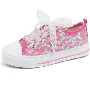 imageToandonToddler Kids Sneakers Sparkle Fashion Glitter Sequins Canvas ShoesSequins Flower Pink