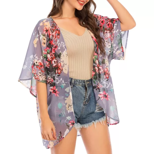 Zando Womens Floral Kimono Cover Ups Short Sleeve Kimono Cardigans Casual Shawl Cardigan Loose Open Front Kimono Tops