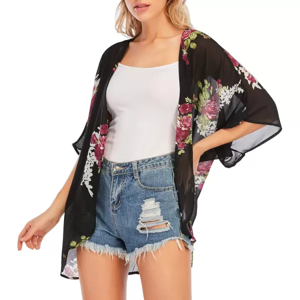 Zando Womens Floral Kimono Cover Ups Short Sleeve Kimono Cardigans Casual Shawl Cardigan Loose Open Front Kimono Tops