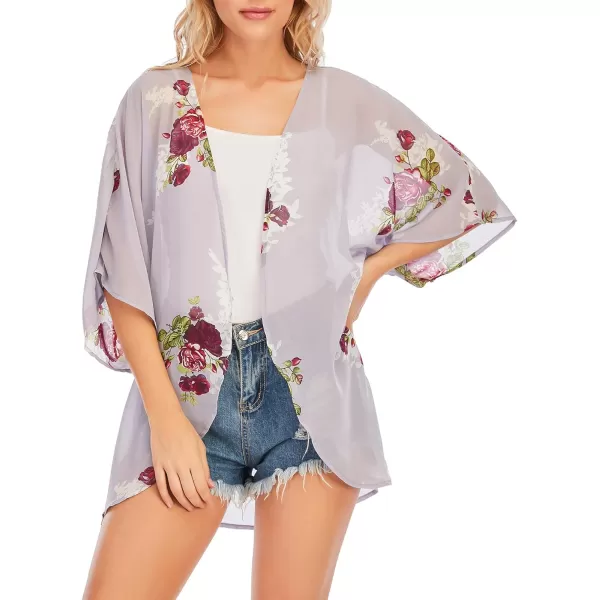 Zando Womens Floral Kimono Cover Ups Short Sleeve Kimono Cardigans Casual Shawl Cardigan Loose Open Front Kimono Tops