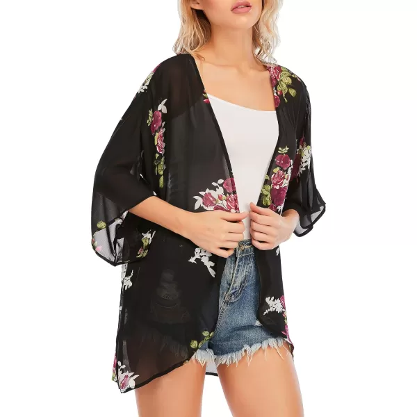 Zando Womens Floral Kimono Cover Ups Short Sleeve Kimono Cardigans Casual Shawl Cardigan Loose Open Front Kimono Tops