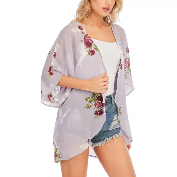 Zando Womens Floral Kimono Cover Ups Short Sleeve Kimono Cardigans Casual Shawl Cardigan Loose Open Front Kimono Tops