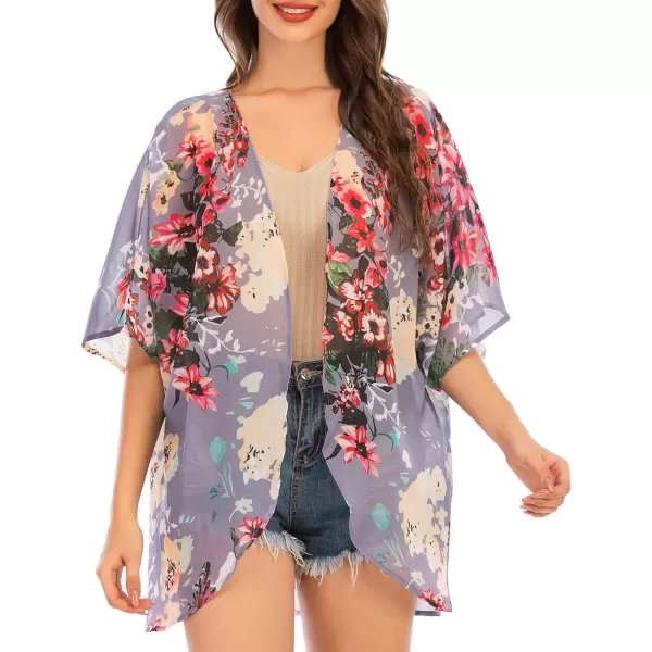 Zando Womens Floral Kimono Cover Ups Short Sleeve Kimono Cardigans Casual Shawl Cardigan Loose Open Front Kimono Tops