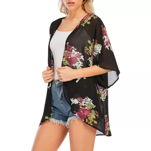 Zando Womens Floral Kimono Cover Ups Short Sleeve Kimono Cardigans Casual Shawl Cardigan Loose Open Front Kimono Tops