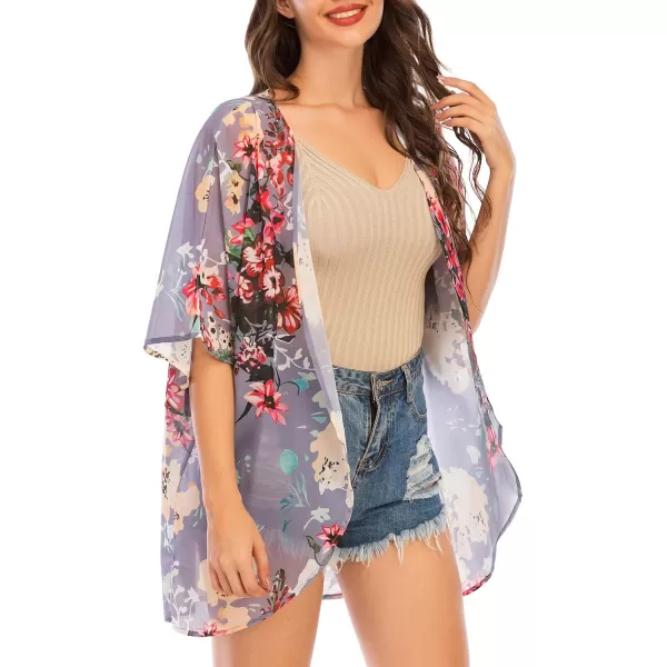 Zando Womens Floral Kimono Cover Ups Short Sleeve Kimono Cardigans Casual Shawl Cardigan Loose Open Front Kimono Tops