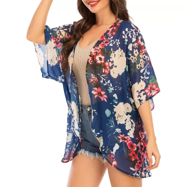 Zando Womens Floral Kimono Cover Ups Short Sleeve Kimono Cardigans Casual Shawl Cardigan Loose Open Front Kimono Tops