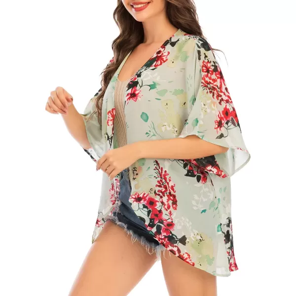 Zando Womens Floral Kimono Cover Ups Short Sleeve Kimono Cardigans Casual Shawl Cardigan Loose Open Front Kimono Tops