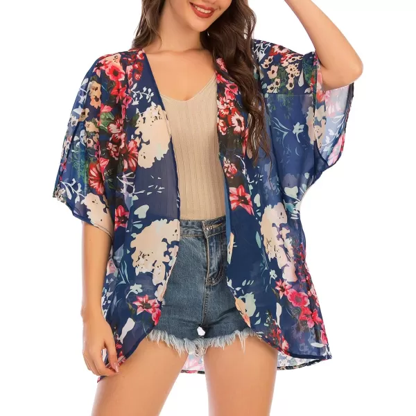 Zando Womens Floral Kimono Cover Ups Short Sleeve Kimono Cardigans Casual Shawl Cardigan Loose Open Front Kimono Tops