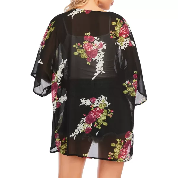 Zando Womens Floral Kimono Cover Ups Short Sleeve Kimono Cardigans Casual Shawl Cardigan Loose Open Front Kimono Tops