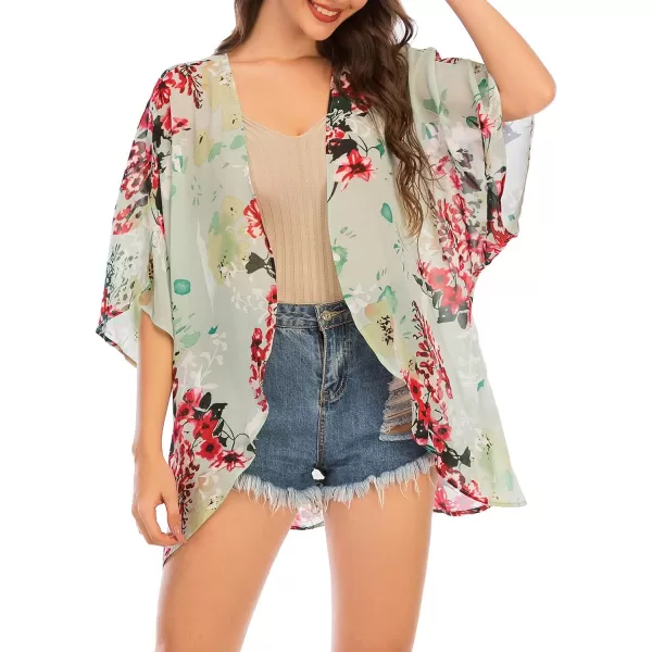 Zando Womens Floral Kimono Cover Ups Short Sleeve Kimono Cardigans Casual Shawl Cardigan Loose Open Front Kimono Tops