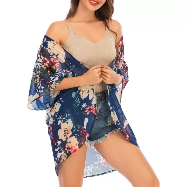 Zando Womens Floral Kimono Cover Ups Short Sleeve Kimono Cardigans Casual Shawl Cardigan Loose Open Front Kimono Tops