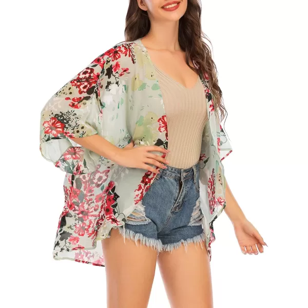 Zando Womens Floral Kimono Cover Ups Short Sleeve Kimono Cardigans Casual Shawl Cardigan Loose Open Front Kimono Tops