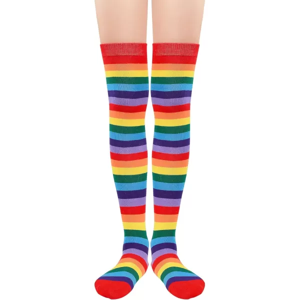 Zando Womens Stripes Thin Tube Socks Thigh High Tights Over Knee Socks Casual Knee High Stockings Striped Thigh Highs