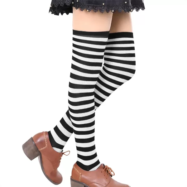 Zando Womens Stripes Thin Tube Socks Thigh High Tights Over Knee Socks Casual Knee High Stockings Striped Thigh Highs