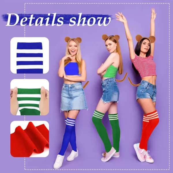 Zando Womens Stripes Thin Tube Socks Thigh High Tights Over Knee Socks Casual Knee High Stockings Striped Thigh Highs