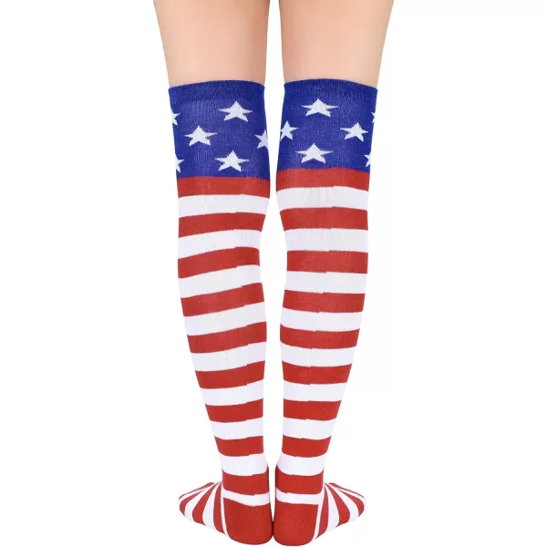 Zando Womens Stripes Thin Tube Socks Thigh High Tights Over Knee Socks Casual Knee High Stockings Striped Thigh Highs