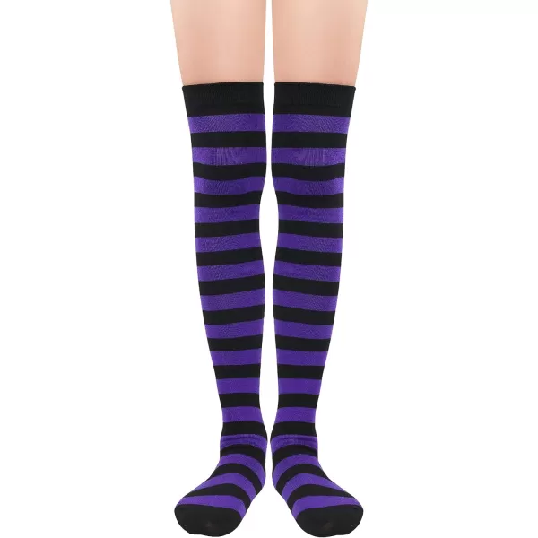 Zando Womens Stripes Thin Tube Socks Thigh High Tights Over Knee Socks Casual Knee High Stockings Striped Thigh Highs