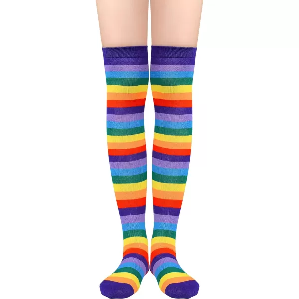 Zando Womens Stripes Thin Tube Socks Thigh High Tights Over Knee Socks Casual Knee High Stockings Striped Thigh Highs