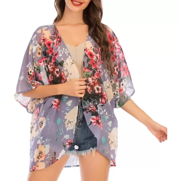 Zando Womens Floral Kimono Cover Ups Short Sleeve Kimono Cardigans Casual Shawl Cardigan Loose Open Front Kimono Tops