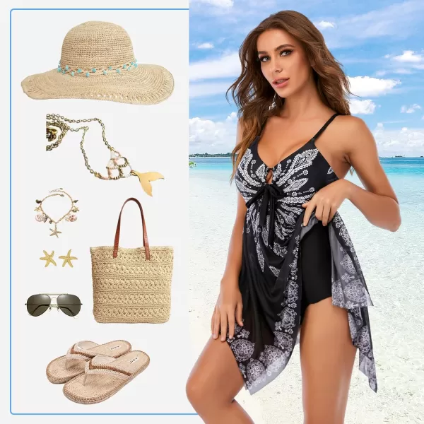 Zando Flowy Swimdress Women's One Piece Swimsuit Tummy Control Bathing Suit with Tank Top
