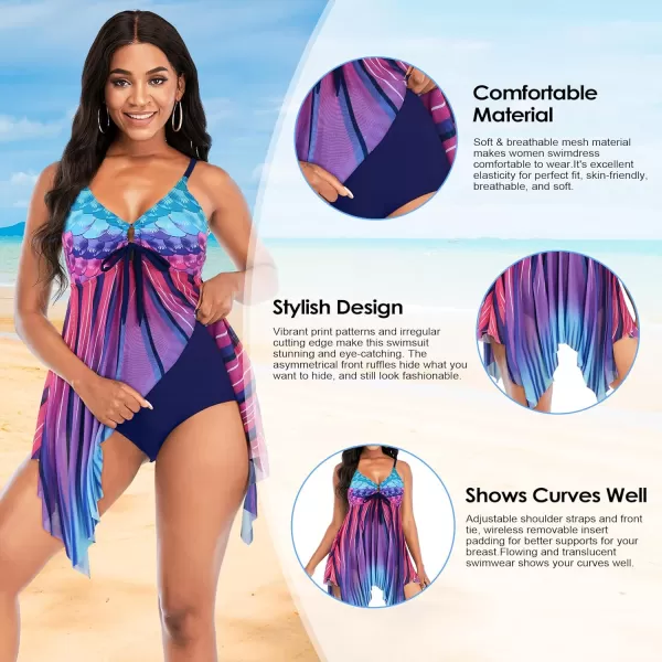 Zando Flowy Swimdress Women's One Piece Swimsuit Tummy Control Bathing Suit with Tank Top