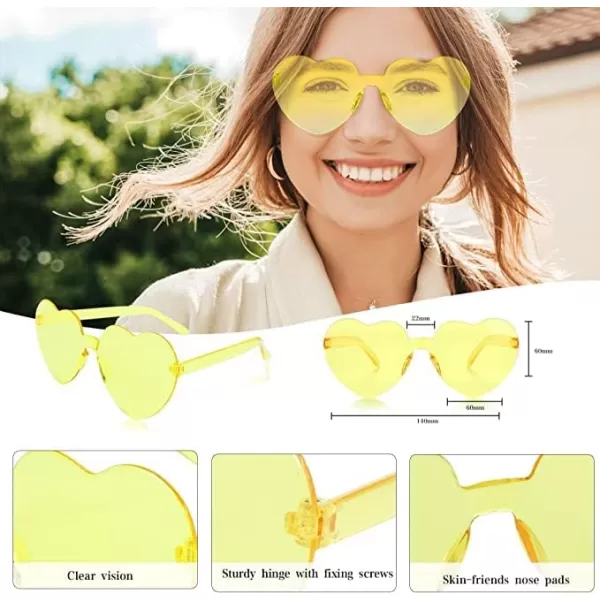 Zando Heart Shaped Sunglasses Colored Rimless Transparent Heart Glasses Unisex for Party Holiday Birthday