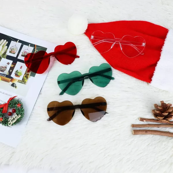 Zando Heart Shaped Sunglasses Colored Rimless Transparent Heart Glasses Unisex for Party Holiday Birthday