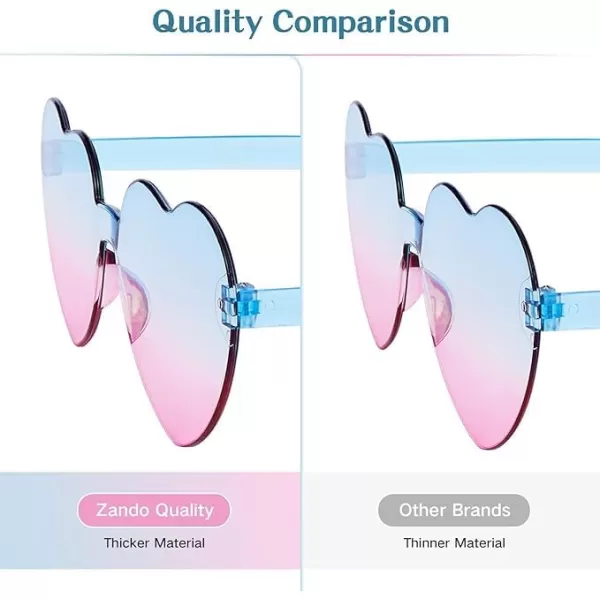Zando Heart Shaped Sunglasses Colored Rimless Transparent Heart Glasses Unisex for Party Holiday Birthday
