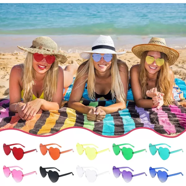 Zando Heart Shaped Sunglasses Colored Rimless Transparent Heart Glasses Unisex for Party Holiday Birthday