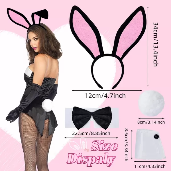 Zando Womens Bunny Costume Set - Rabbit Ears Headband Collar Bow Tie Cuffs Bunny Tail for Easter Halloween Party Accessories