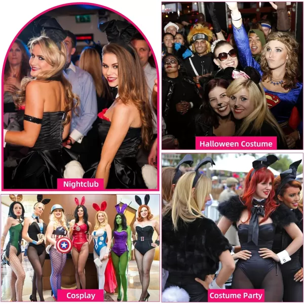 Zando Womens Bunny Costume Set - Rabbit Ears Headband Collar Bow Tie Cuffs Bunny Tail for Easter Halloween Party Accessories