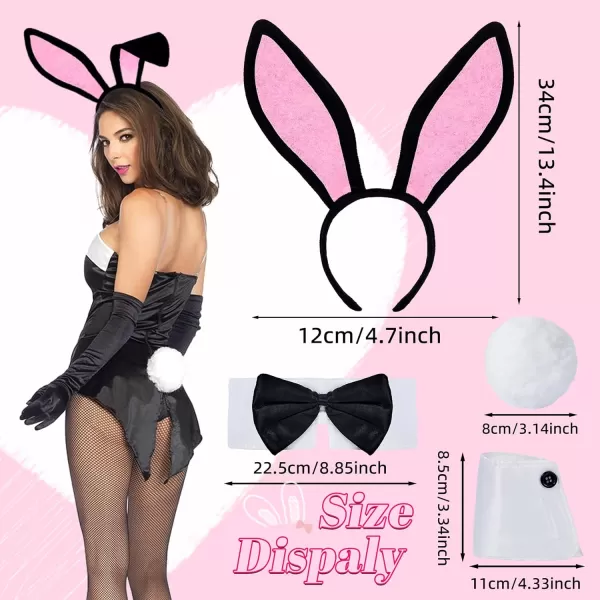 Zando Womens Bunny Costume Set - Rabbit Ears Headband Collar Bow Tie Cuffs Bunny Tail for Easter Halloween Party Accessories