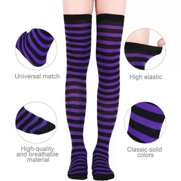 Zando Womens Thigh High Socks Striped High Knee Socks Knee High Socks for Cosplay Long Socks Over the Knee Leg Warmers