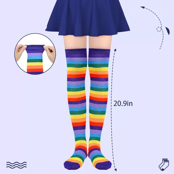Zando Womens Thigh High Socks Striped High Knee Socks Knee High Socks for Cosplay Long Socks Over the Knee Leg Warmers