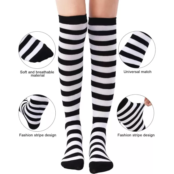 Zando Womens Thigh High Socks Striped High Knee Socks Knee High Socks for Cosplay Long Socks Over the Knee Leg Warmers