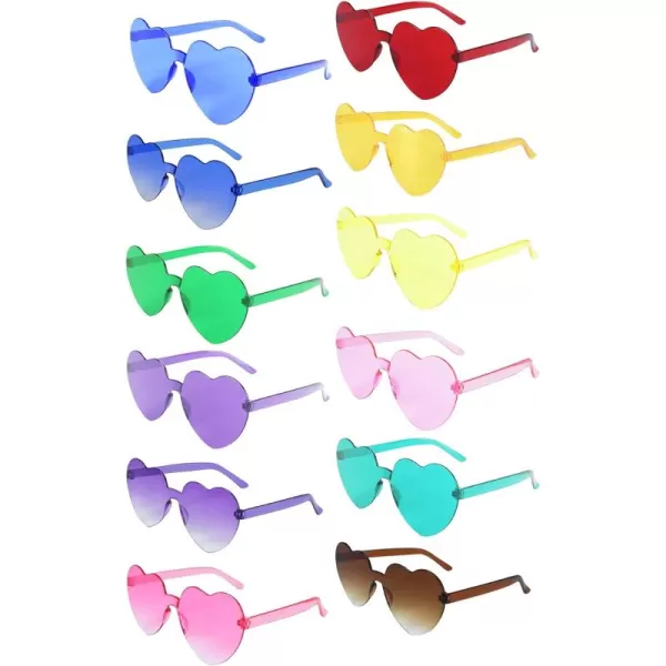 Zando Heart Shaped Sunglasses Colored Rimless Transparent Heart Glasses Unisex for Party Holiday Birthday
