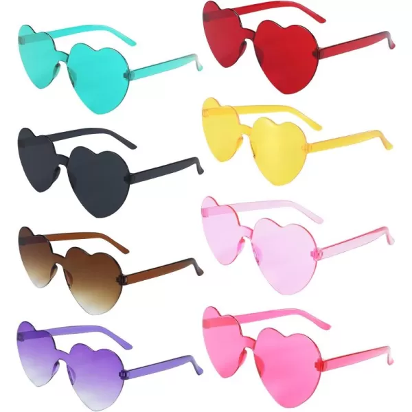 Zando Heart Shaped Sunglasses Colored Rimless Transparent Heart Glasses Unisex for Party Holiday Birthday