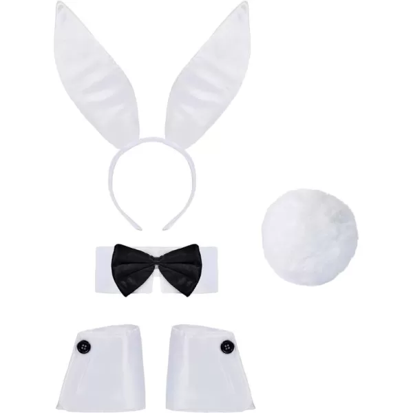 Zando Womens Bunny Costume Set - Rabbit Ears Headband Collar Bow Tie Cuffs Bunny Tail for Easter Halloween Party Accessories