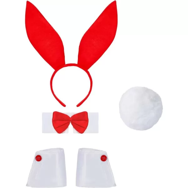 Zando Womens Bunny Costume Set - Rabbit Ears Headband Collar Bow Tie Cuffs Bunny Tail for Easter Halloween Party Accessories