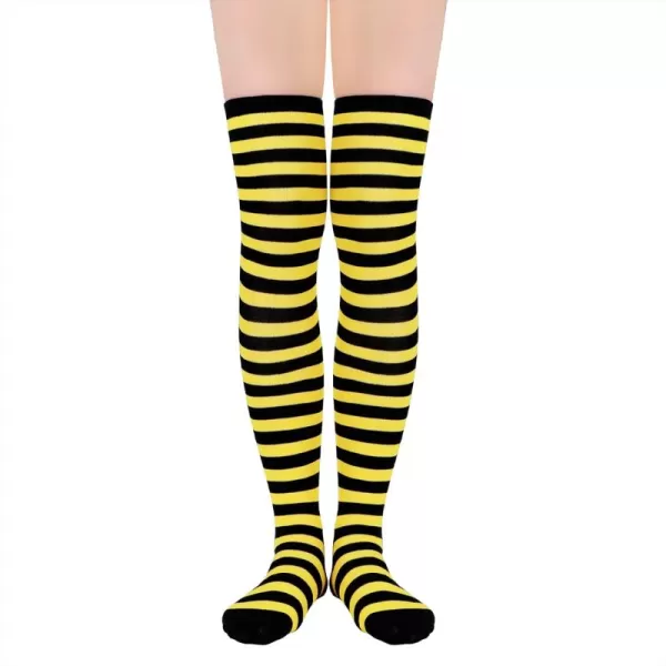 Zando Womens Thigh High Socks Striped High Knee Socks Knee High Socks for Cosplay Long Socks Over the Knee Leg Warmers