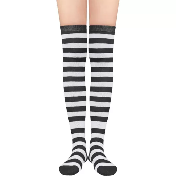 Zando Womens Thigh High Socks Striped High Knee Socks Knee High Socks for Cosplay Long Socks Over the Knee Leg Warmers