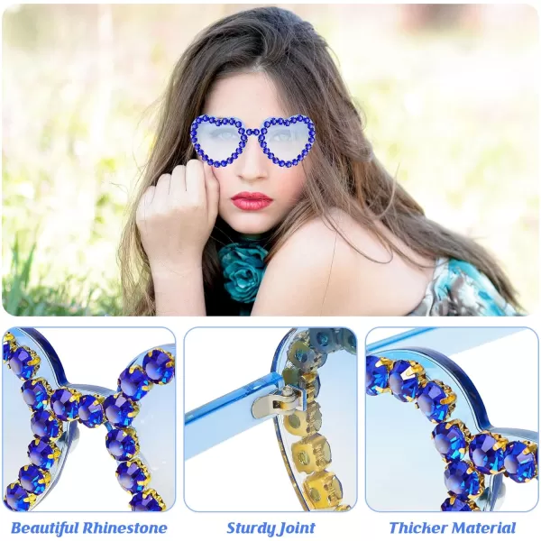Zando Rhinestone Heart Sunglasses for Women Rimless Transparent Heart Shaped Sunglasses Colorful Heart Glasses Party
