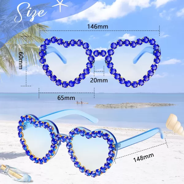 Zando Rhinestone Heart Sunglasses for Women Rimless Transparent Heart Shaped Sunglasses Colorful Heart Glasses Party