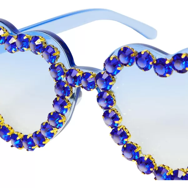 Zando Rhinestone Heart Sunglasses for Women Rimless Transparent Heart Shaped Sunglasses Colorful Heart Glasses Party