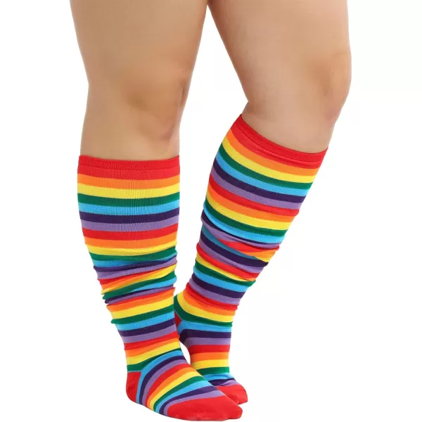Zando Plus Size Thigh High Socks for Thick Thighs Women Striped Thigh High Stockings Over the Knee Socks Leg Warmers