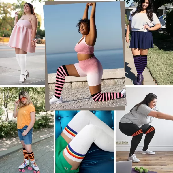 Zando Plus Size Thigh High Socks for Thick Thighs Women Striped Thigh High Stockings Over the Knee Socks Leg Warmers