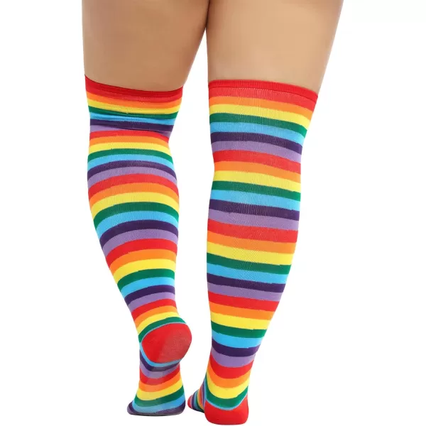 Zando Plus Size Thigh High Socks for Thick Thighs Women Striped Thigh High Stockings Over the Knee Socks Leg Warmers